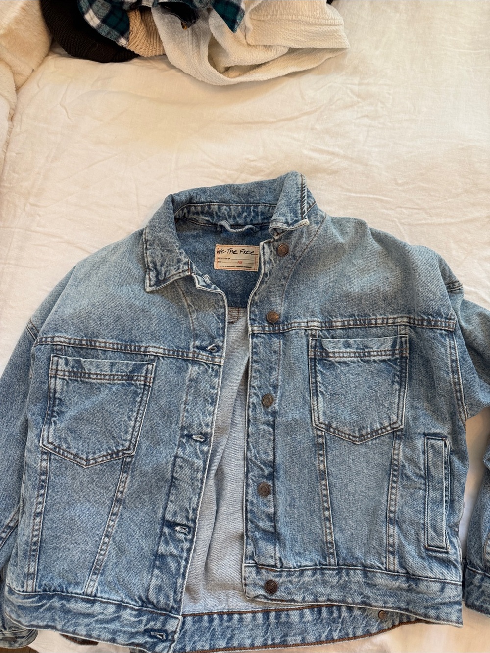 We The Free Light Blue Washed Denim Jacket - Women's Relaxed Trucker